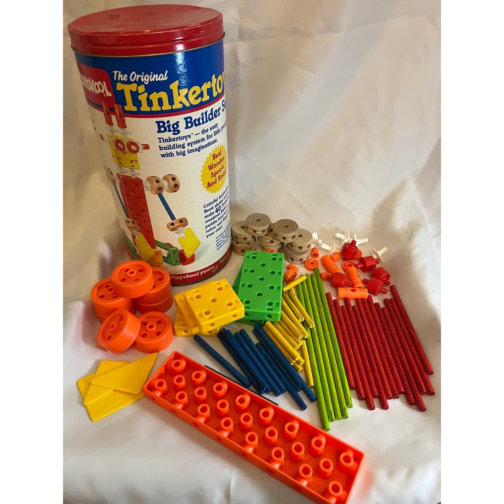 Vintage 1986 Playskool Tinkertoy Big Builder Set Wood Plastic Construction Toy